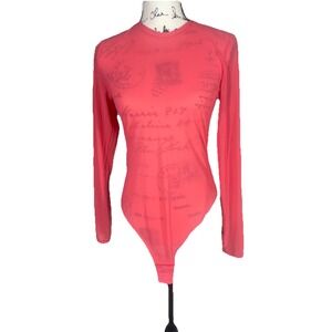 Lululemon‎ Sheer Pink Mesh Long Sleeve Bodysuit Size Large Snap Bottom